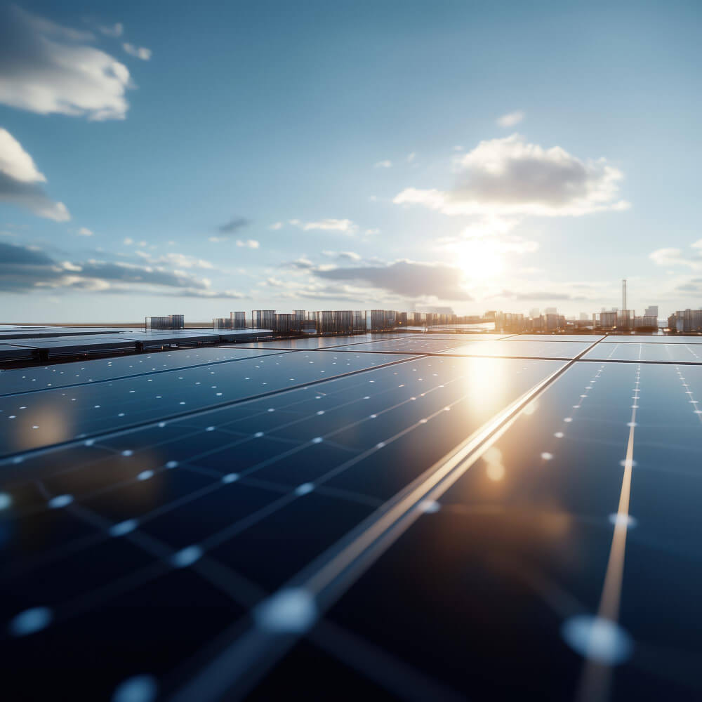 Solar panels detail with sky